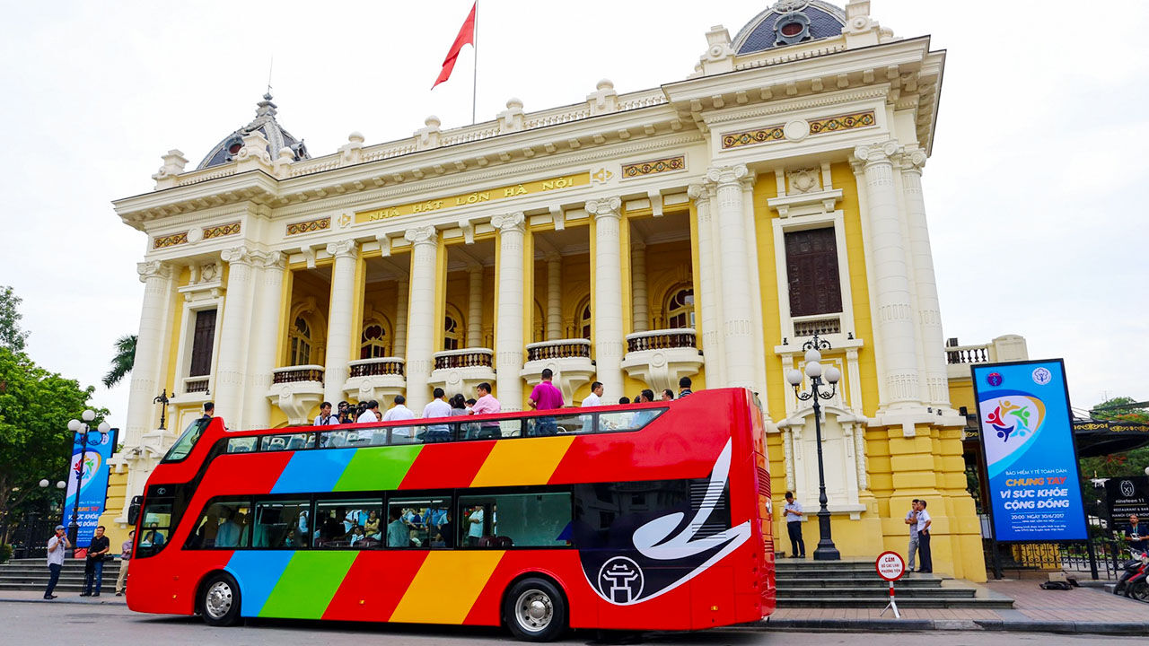 Double-Decker Bus at Opera House Hanoi - Start your Hanoi Travel with scenic vistas